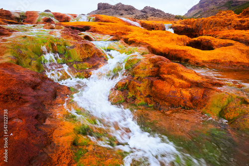 View on waterfall Salto del Agrio and Agrio river valley in Argentina