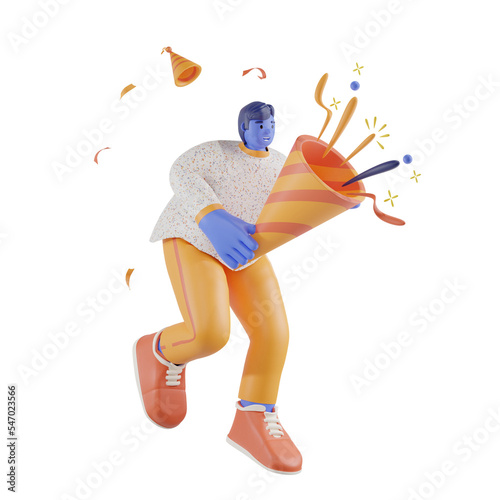 3d party people celebrate with confetti