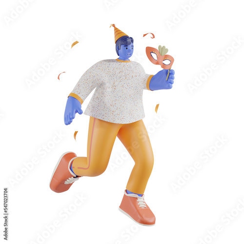 3d party people celebrate with mask party