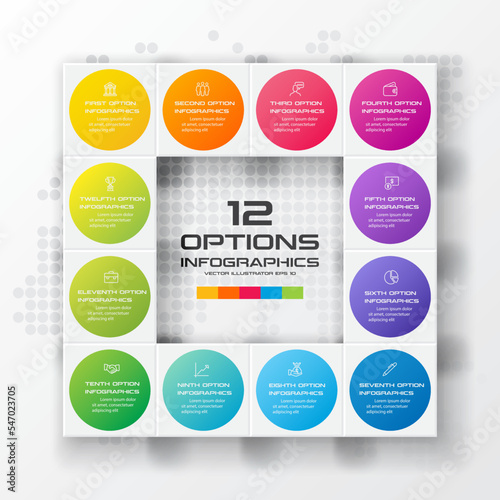 Business infographics template 12 steps with square,Element for design invitations,Vector illustration.