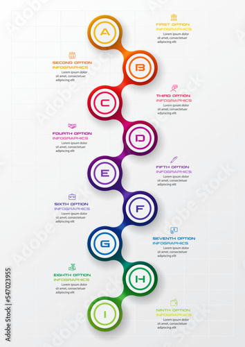 Timeline infographic template,Business concept with 9 options,Vector illustration.