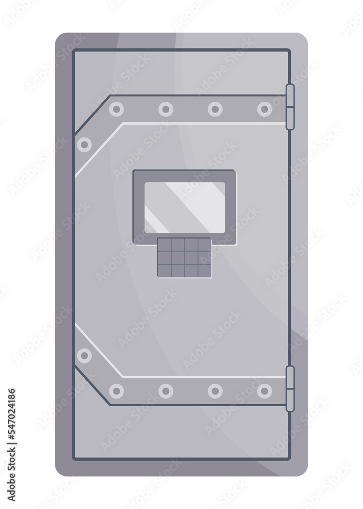 Metal armored safe door. Reliable data protection. Deposit box icon. Protection of personal information. Bank vault door