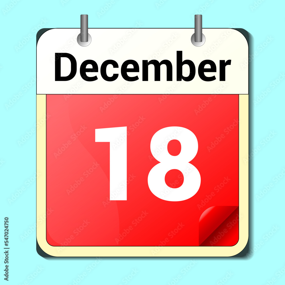 calendar vector drawing, date December 18 on the page calendar vector drawing, date December 18 on the page
