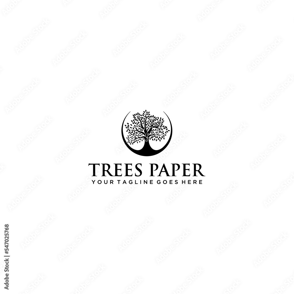 tree smart paper logo design, paper tree vector design represents school logo, education emblem
