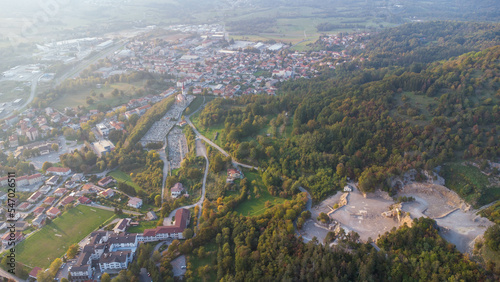 Areal view of town Ilirska Bistrica in Slovenia 