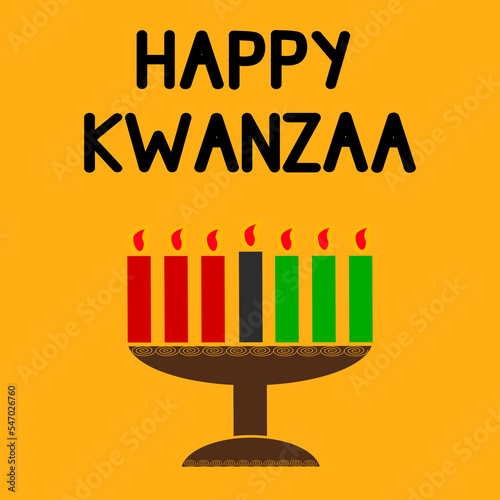 Cute Kwanzaa seamless pattern with seven kinara candles and stars in traditional African colors - black, red, and green. Vector Kwanzaa holiday background design. photo