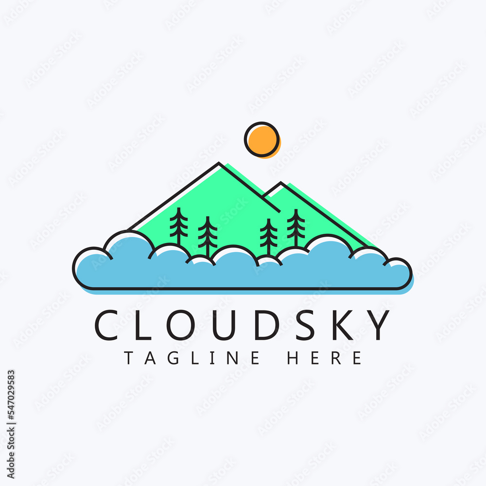 Illustration Nature Logo Mountain Cloud Sky Adventure Outdoor Business Sign Symbol.