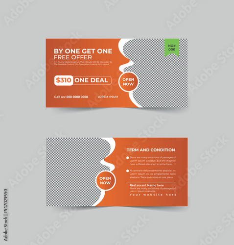 Discount voucher food template design.Discount voucher hamburger in the template design.