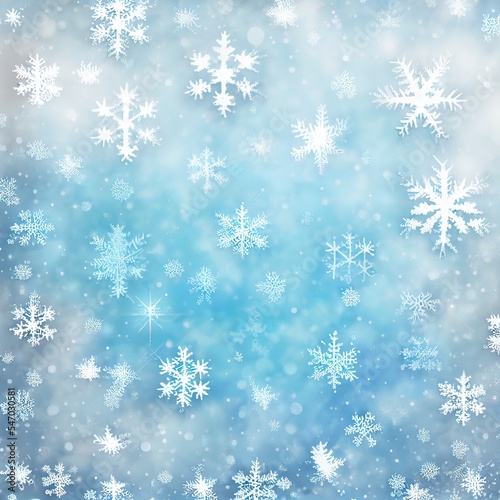 Abstract winter background with snowflakes. Design element for brochure, advertisements, flyer, greetings cards, web and other graphic designer works. Raster clip art.