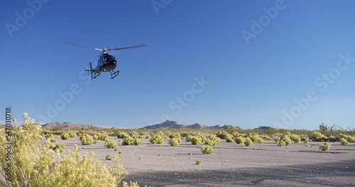Helicopter coming in for a landing at private deserted Las Vegas, Nevada airport