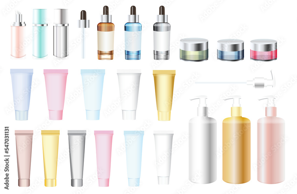 Set of cosmetics bottle. Cream tube mockup. Cosmetic serum package template mock up blank. Toothpaste packaging design. body ointment flacon. Face moisturizer essence dispenser Set of cosmetics bottle. Cream tube mockup. Cosmetic serum package template mock up blank. Toothpaste packaging design. body ointment flacon. Face moisturizer essence dispenser