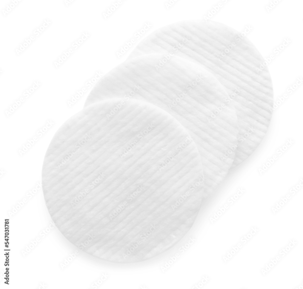 Soft clean cotton pads on white background, top view Soft clean cotton pads on white background, top view