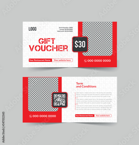Restaurant business gift card, voucher card, coupon template, or food gift voucher design