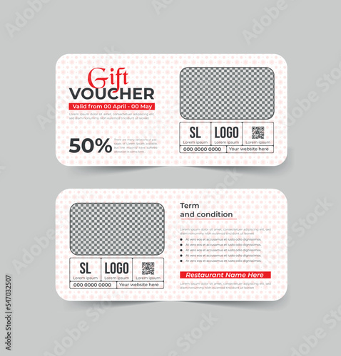 Food restaurant gift voucher design template. Discount coupons, banners, flyers, sales, and product promotions.