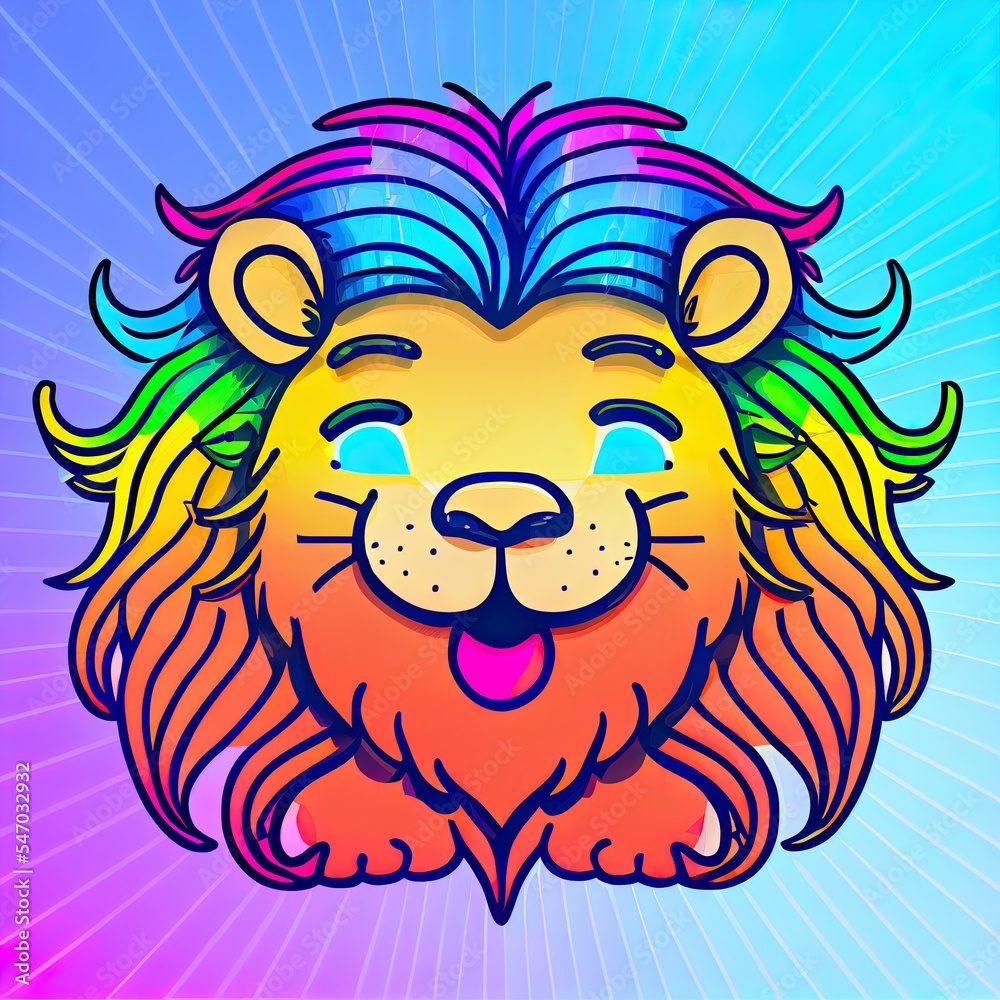 custom made wallpaper toronto digitalrainbow gradient line drawing of a happy cartoon lion