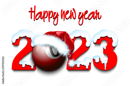 Happy New Year 2023 and billiard ball