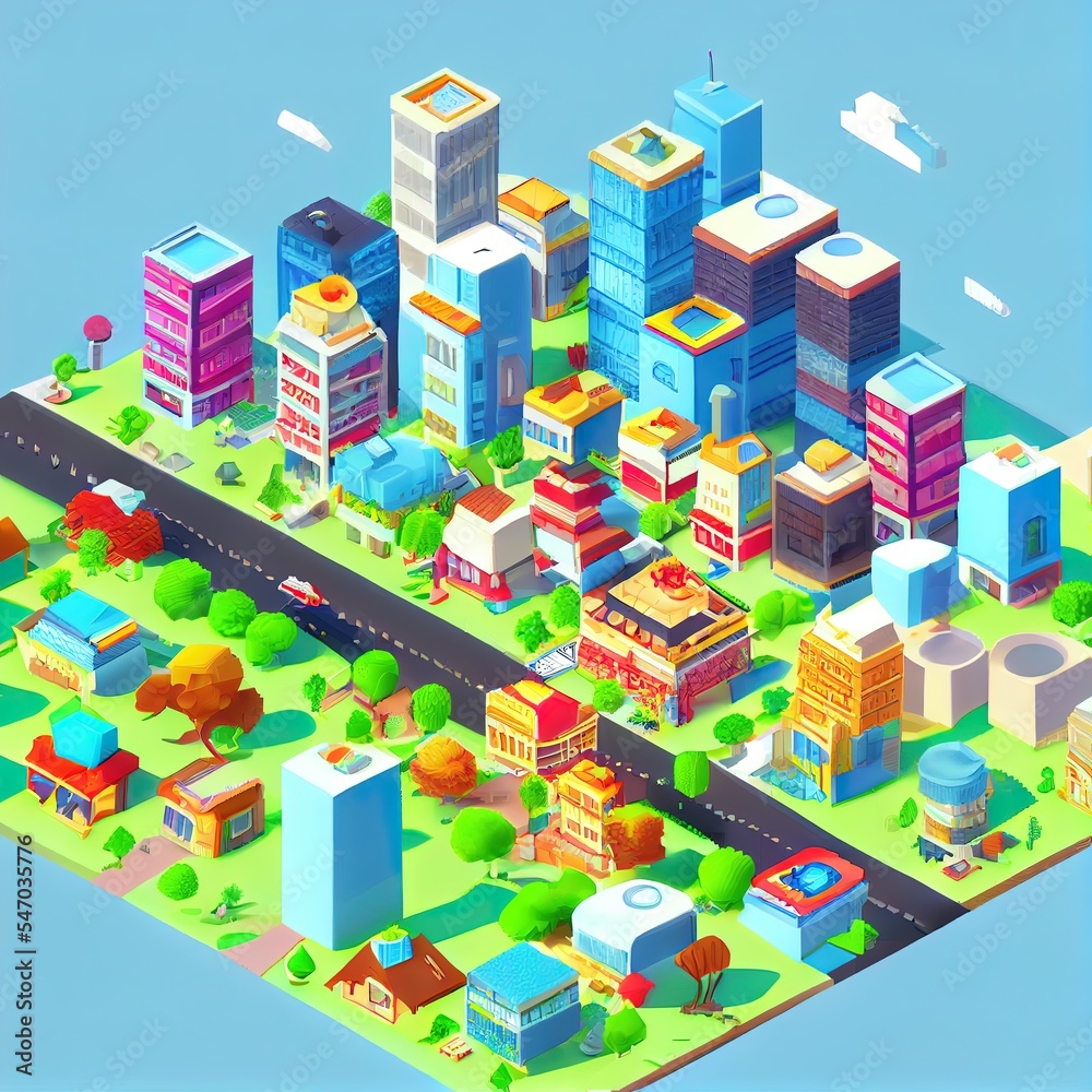 Isometric view of the city. Collection of houses 3D illustration 3d module block district part Isometric view of the city. Collection of houses 3D illustration 3d module block district part