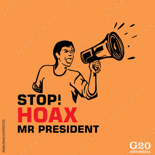 STOP HOAX, STOP THE WAR LOGO, silhouette of young man sream louder, vvector illustrations