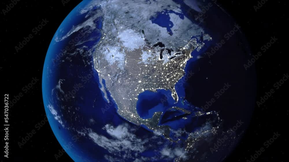 Zoom out of USA, America, Chicago through clouds to see the Earth from space.