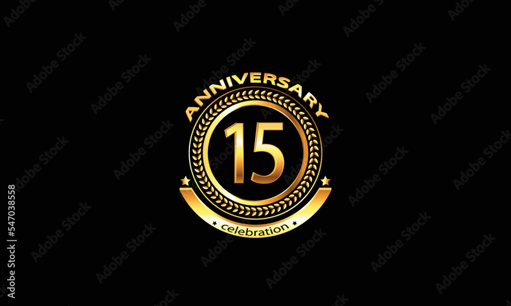 Fototapeta premium 15 anniversary celebration. 15th anniversary celebration. 15 year anniversary celebration logo with black background.