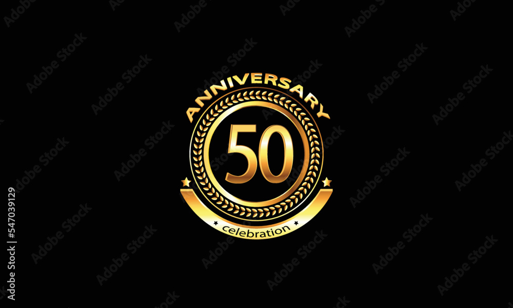 Fototapeta premium 50 anniversary celebration. 50th anniversary celebration. 50 year anniversary celebration logo with black background.