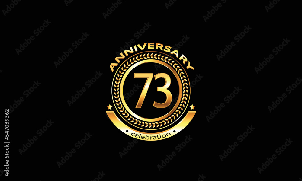 Naklejka premium 73 anniversary celebration. 73rd anniversary celebration. 73 year anniversary celebration logo with black background.