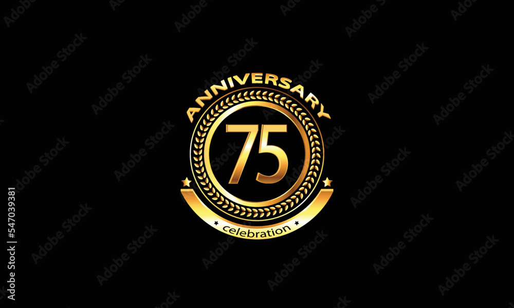 Naklejka premium 75 anniversary celebration. 75th anniversary celebration. 75 year anniversary celebration logo with black background.