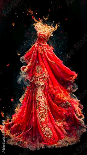 Red Fantasy Dress, generated image  © Angela