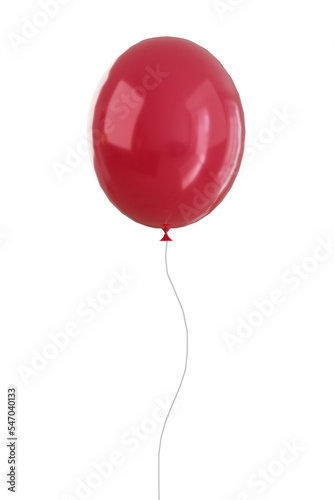 3d rendering red balloon with ribbon,. isolated on transparent background.