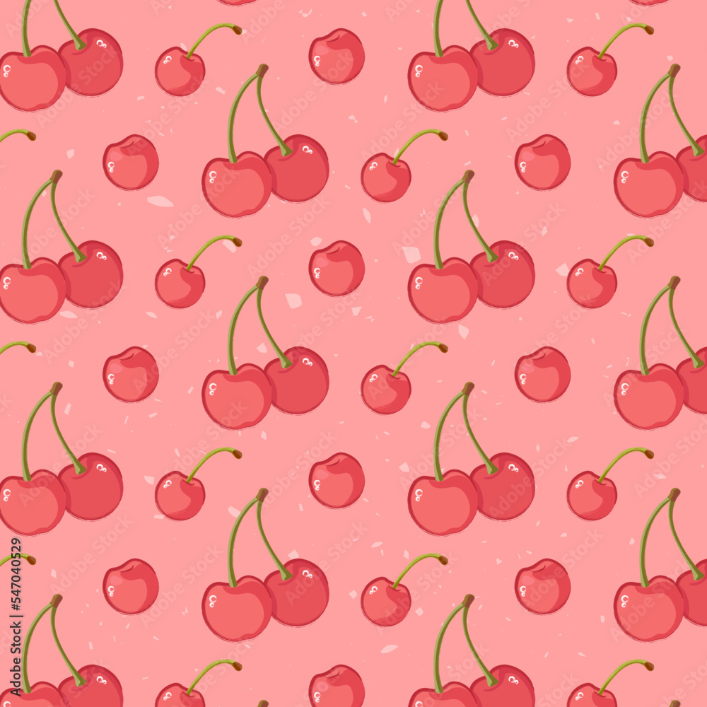 Seamless pattern with Cherry on pink backdrop. Seamless pattern with Cherry on pink backdrop.