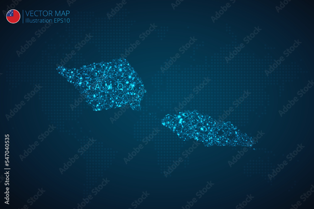 Map of Samoa modern design with abstract digital technology mesh polygonal shapes on dark blue background. Vector Illustration Eps 10.
