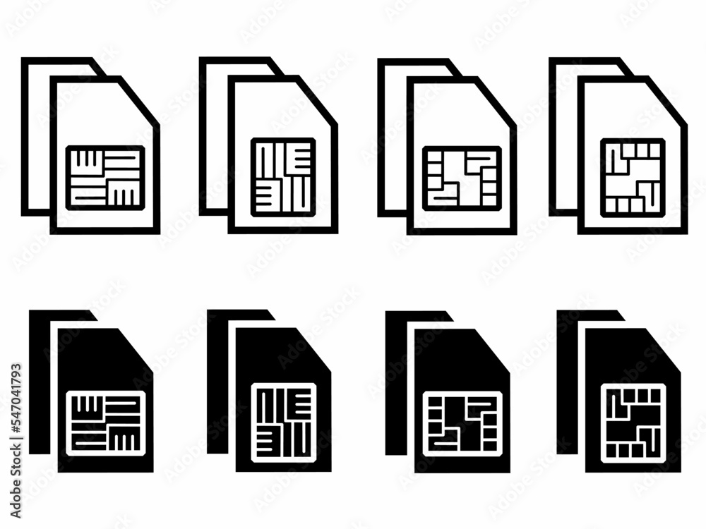 Black and white sim card icon collection illustration