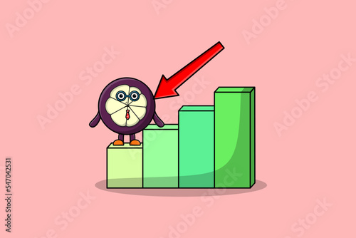 Mangosteen cute businessman mascot character with a inflation chart cartoon style design