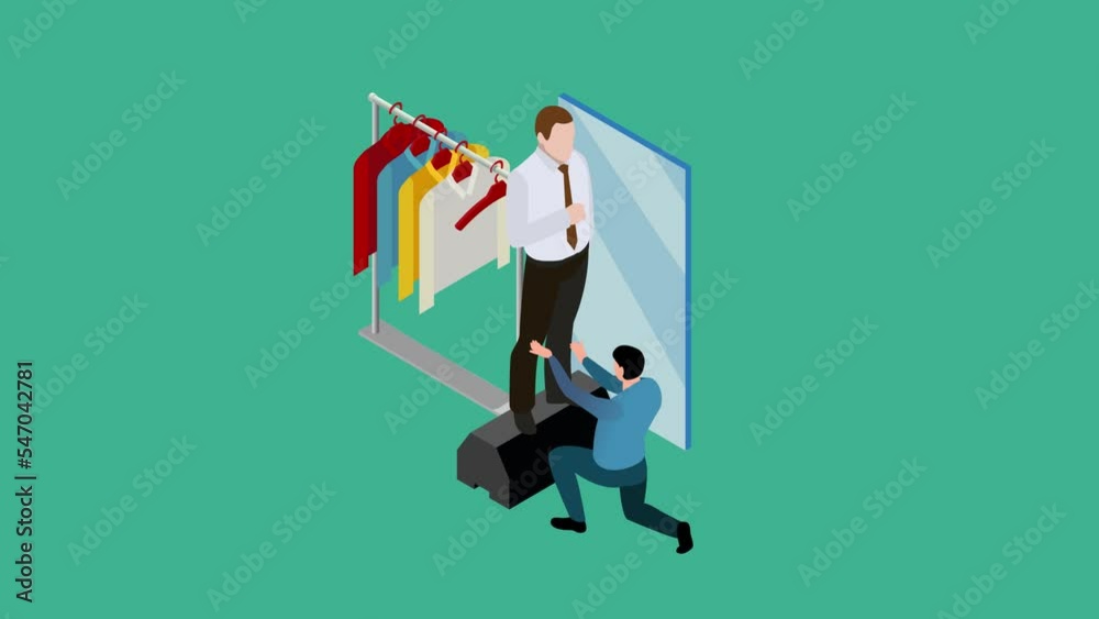 Male designer fitting pants on the businessman Male designer fitting pants on the businessman