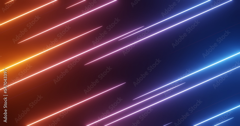 Render with glowing diagonal lines in yellow and blue light Render with glowing diagonal lines in yellow and blue light