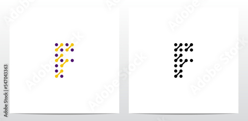 Dots Conected Diagonal Lines Letter Logo Design F