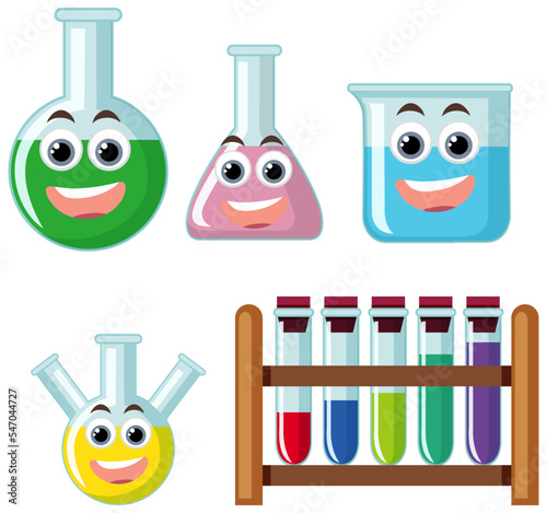 Set of science experiment with facial expression