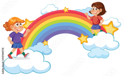 Happy children with rainbow