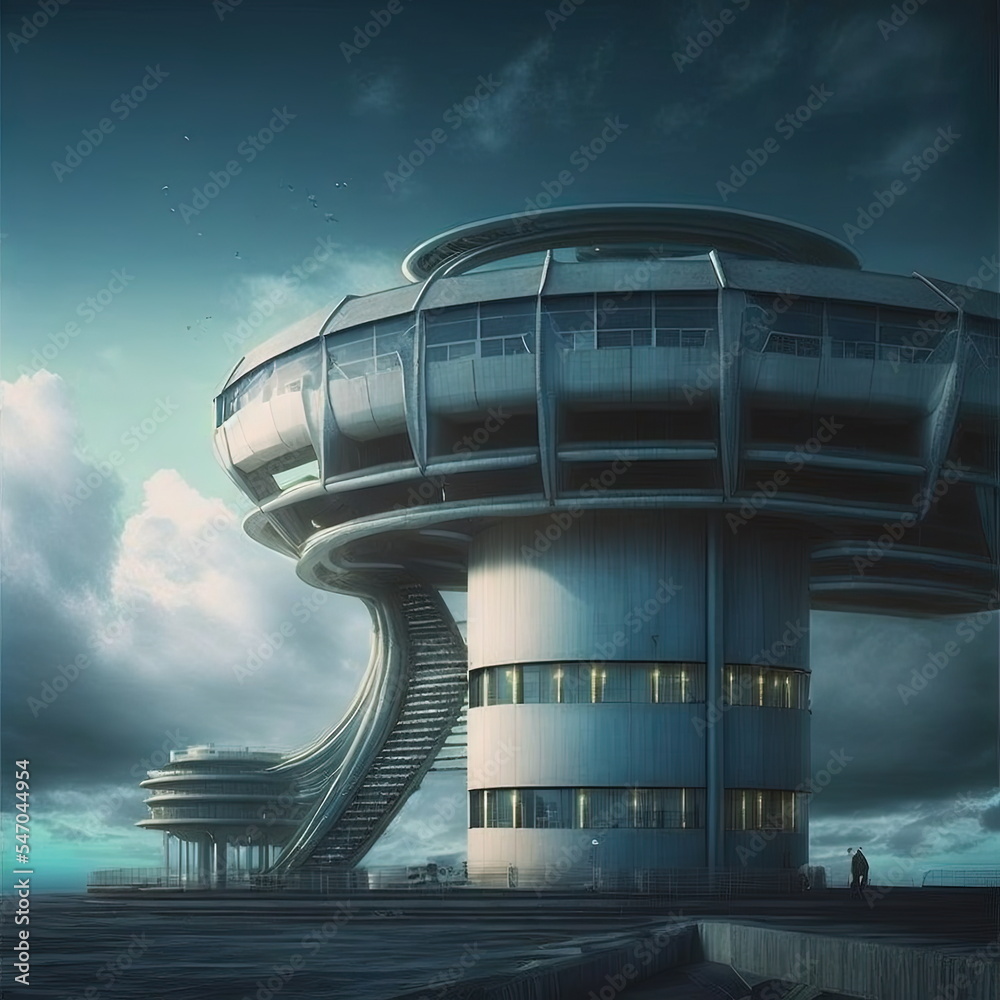 original concept royalty-free futuristic architecture buildings within a sci -fi city, digital illustration in wide lens scene Illustration Stock |  Adobe Stock