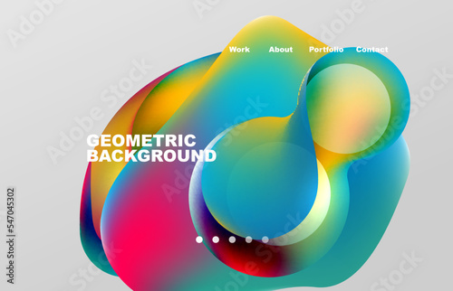 Landing page abstract liquid background. Flowing shapes, round design and circle. Web page for website or mobile app wallpaper