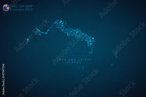 Map of Turks and Caicos Islands modern design with abstract digital technology mesh polygonal shapes on dark blue background. Vector Illustration Eps 10.