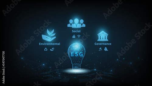 Environmental Social and Governance (ESG) concept.The company development of a nature conservation strategy and Solving environmental, social and management problems with figure icons.