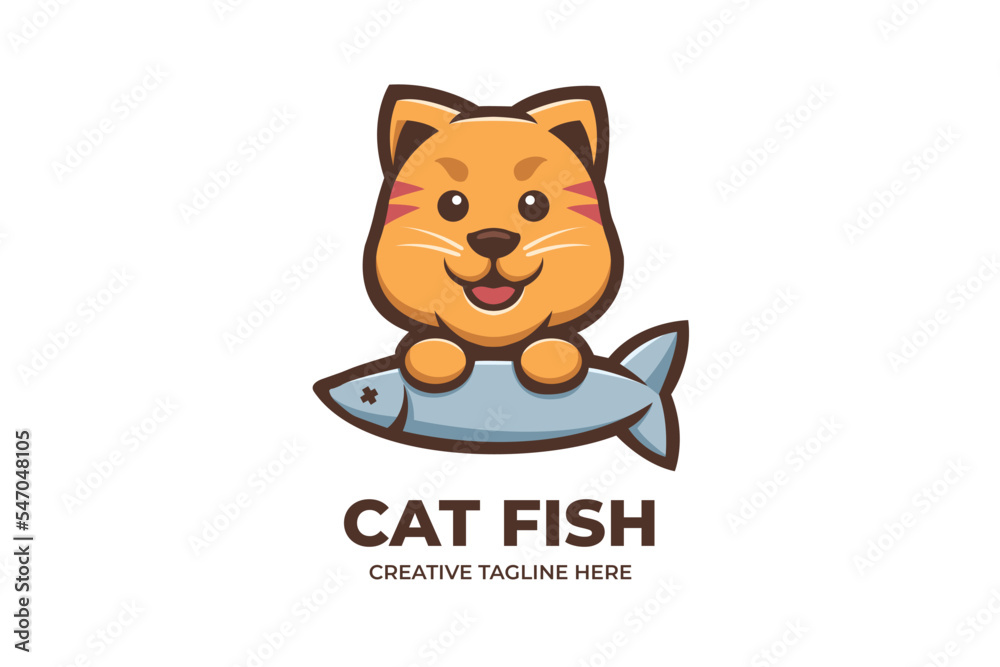 Cat Fish Cartoon Mascot Logo Character Cat Fish Cartoon Mascot Logo Character