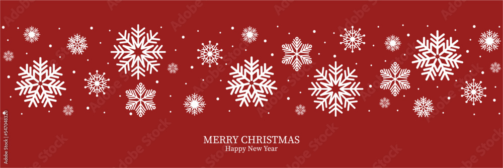 Christmas banner and snowflakes border on red. Christmas banner and snowflakes border on red.