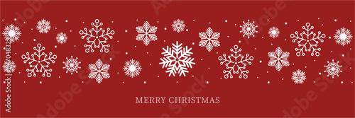 Christmas snowflake banner background, red holiday design vector.