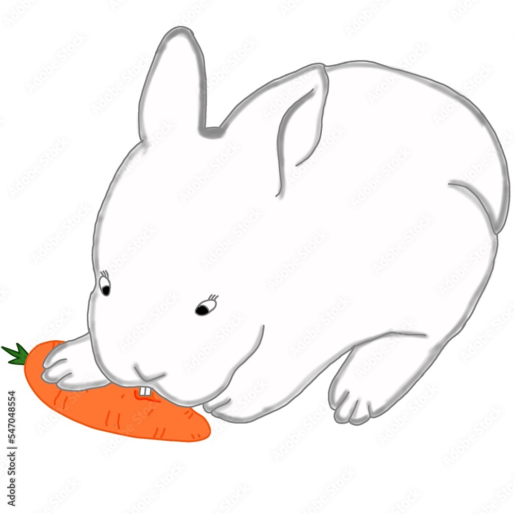 Fototapeta premium Little bunny and delicious carrots