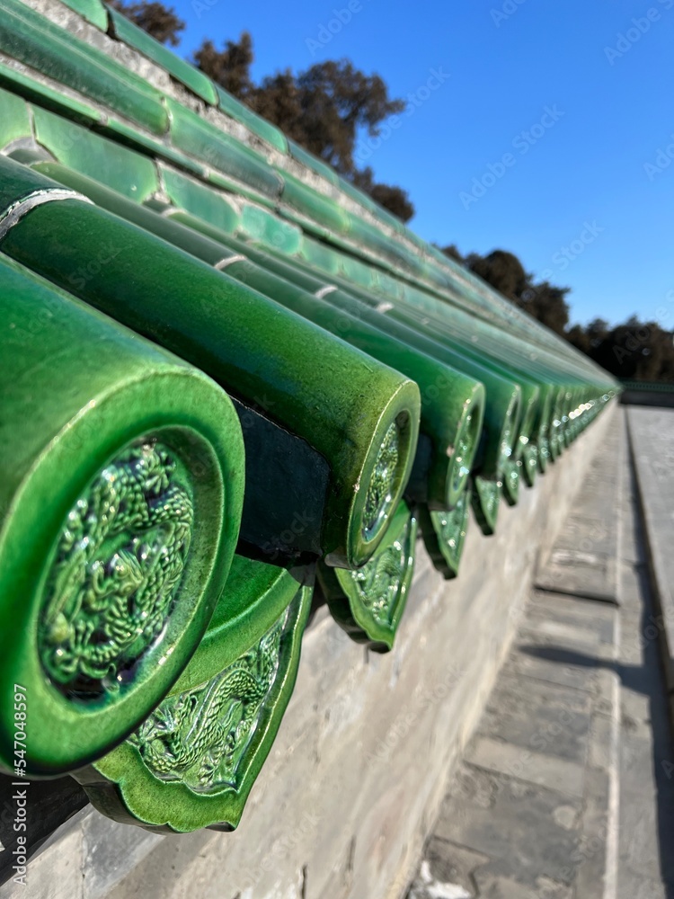 Detail - green ceramic covering roof tile - Temple of Heaven, Beijing, China