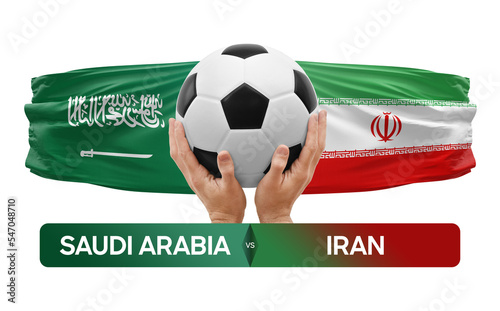 Saudi Arabia vs Iran national teams soccer football match competition concept. © prehistorik
