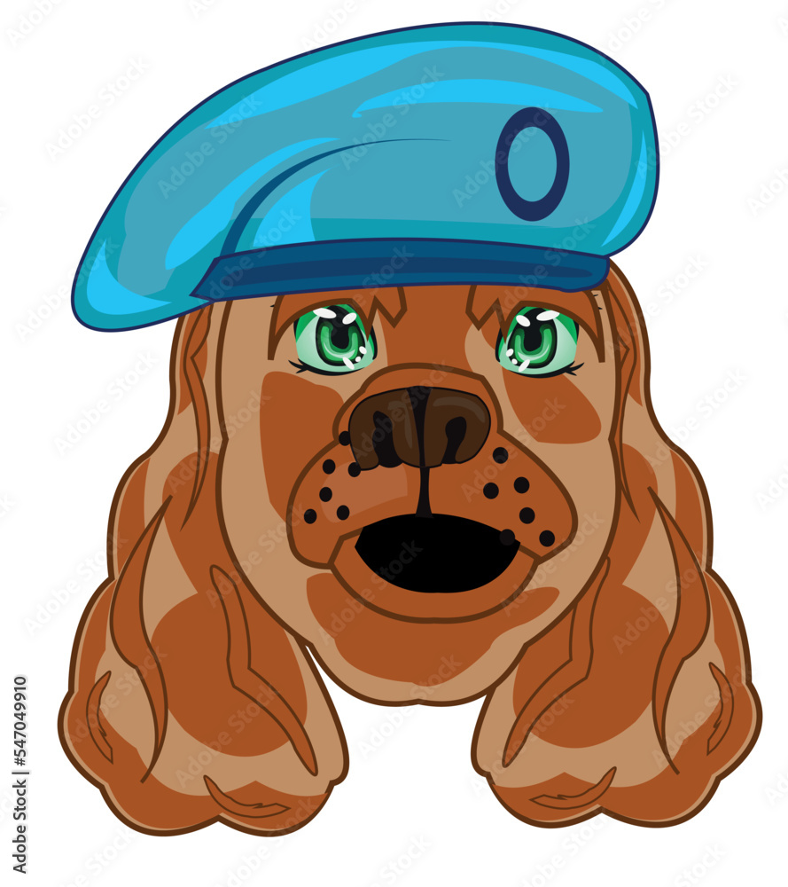 Fototapeta premium Cartoon of the dog of the sort spaniel in fashionable beret