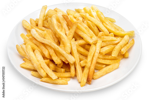 French fries isolate on white background With clipping path.French fries in white dish isolated on white background.